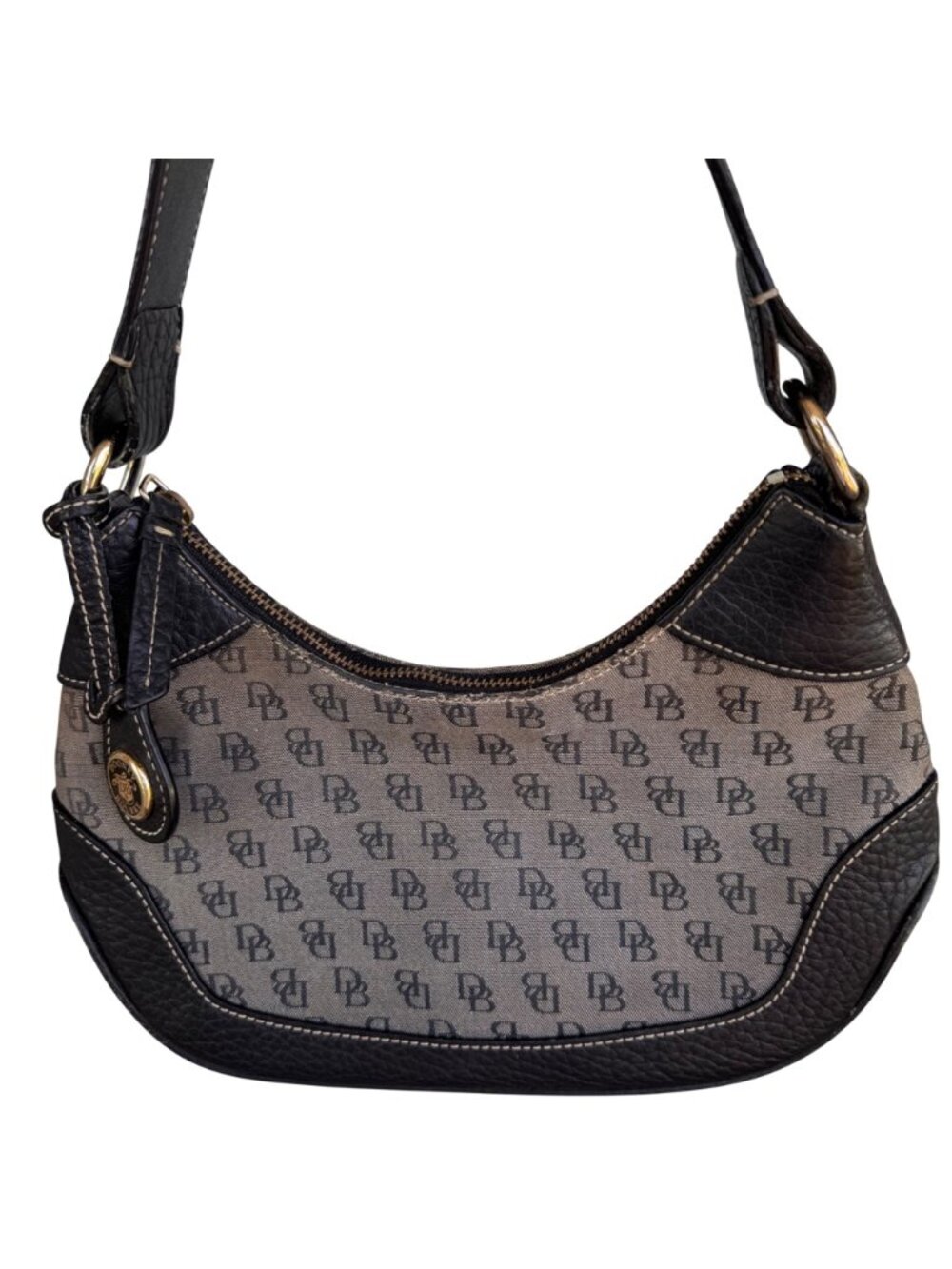 Dooney & Bourke Monogram Hobo Shoulder Bag Y2K Logo Canvas Leather Accents